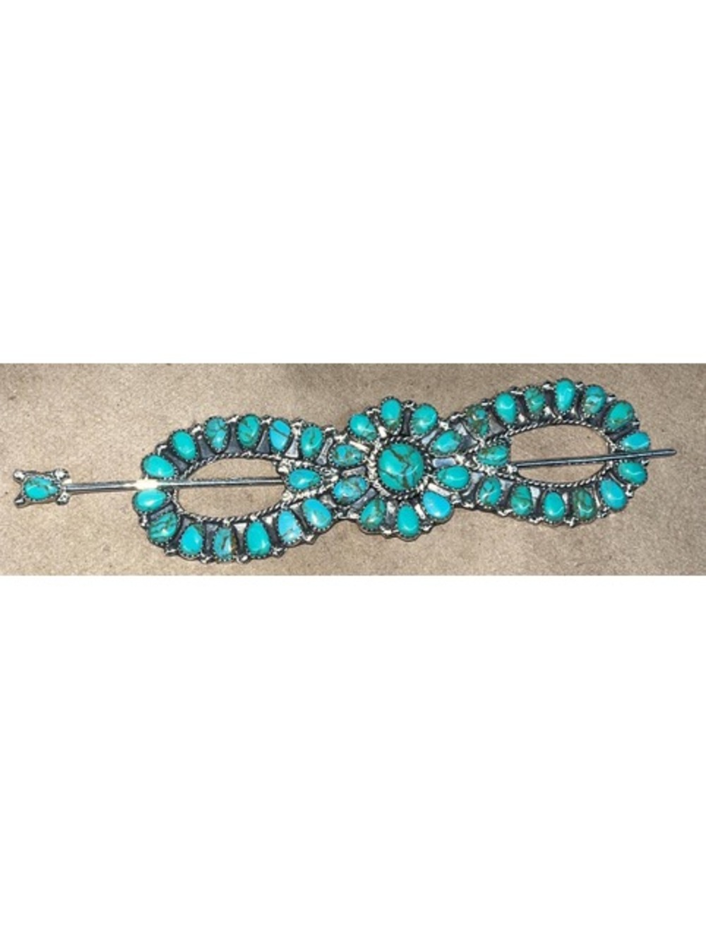 Navajo sterling silver turquoise traditional cluster hair barrete -Danny Wauneka